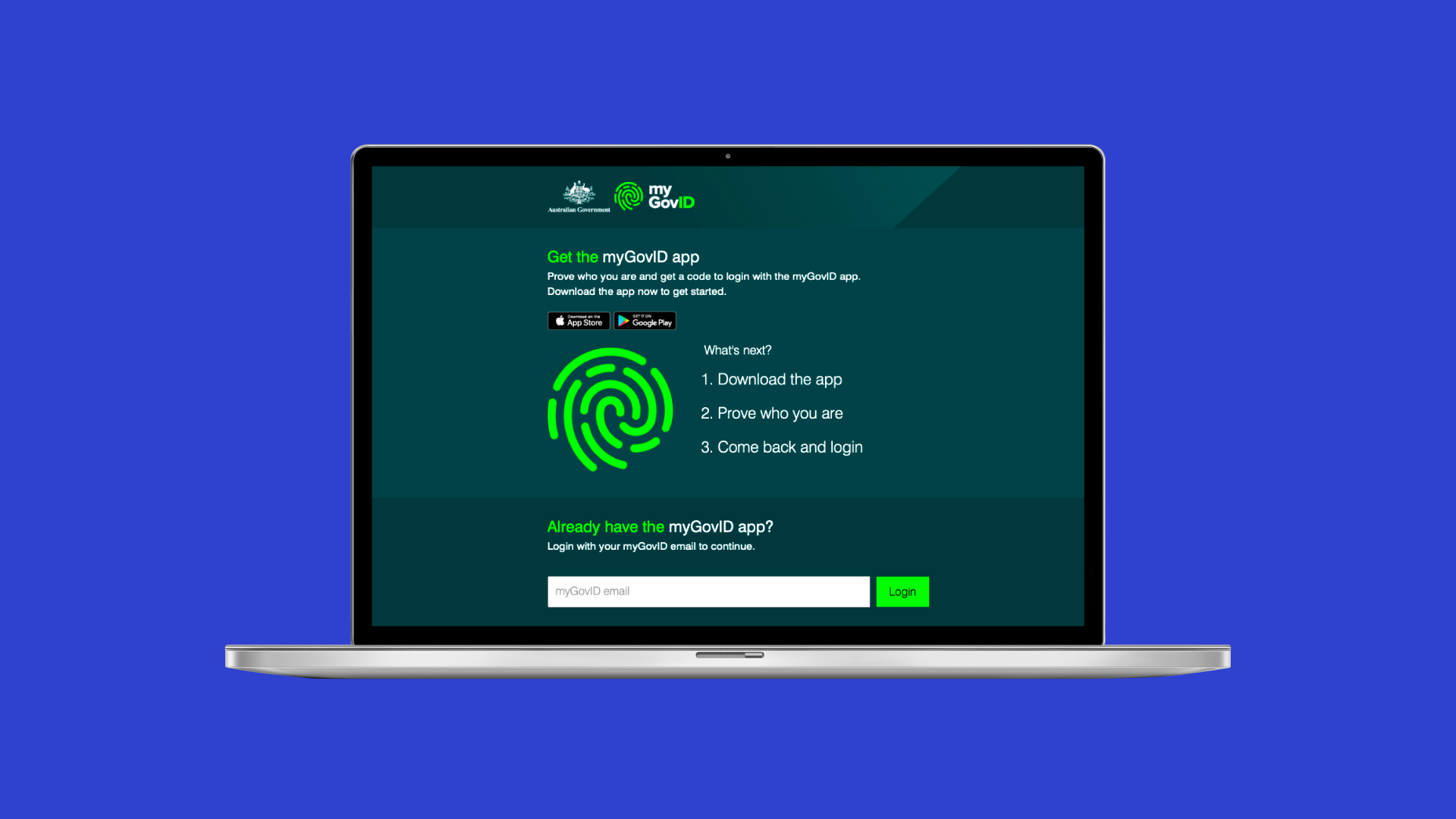 The myGovID app displayed on a laptop.
