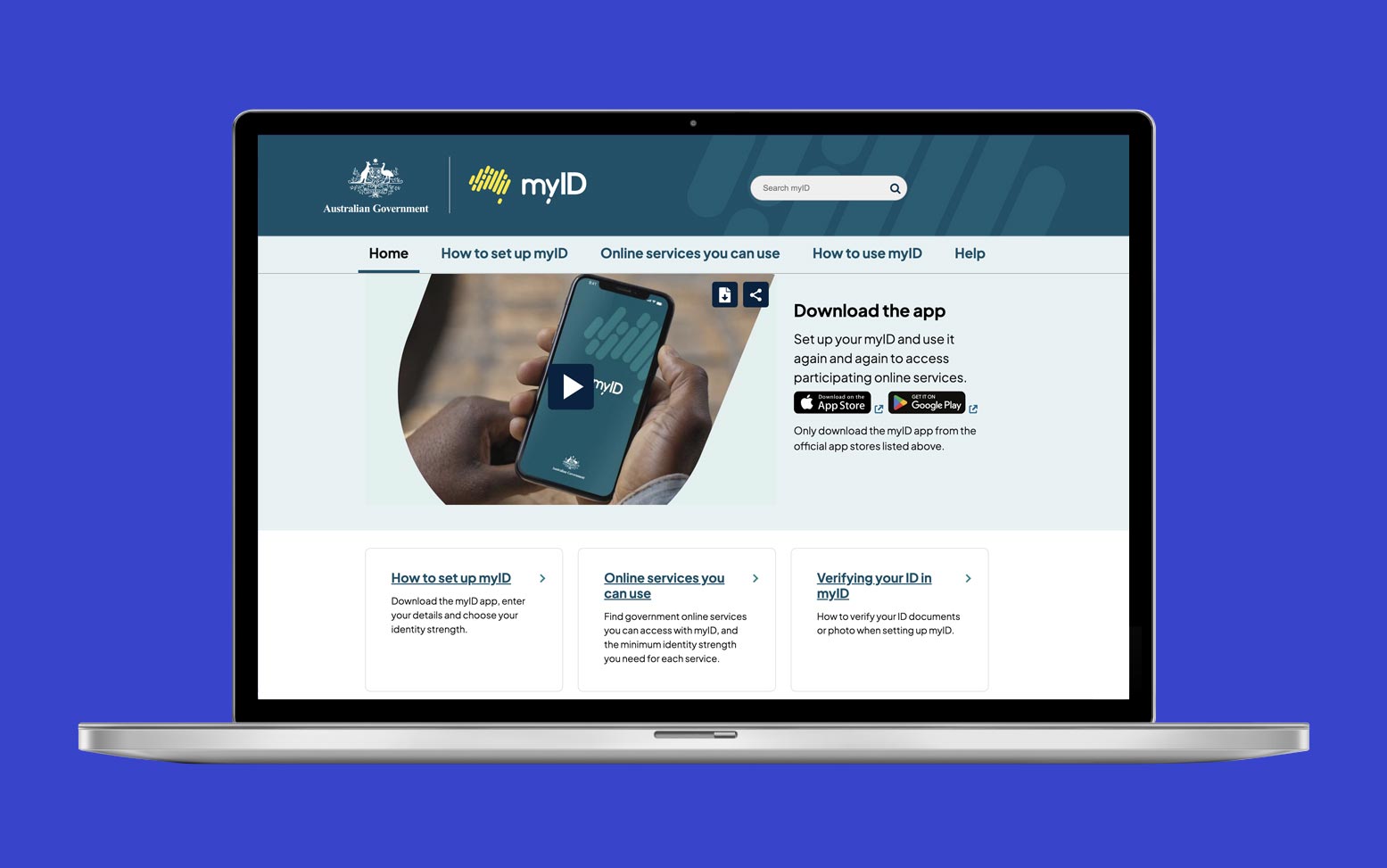 The myID app displayed on a laptop.