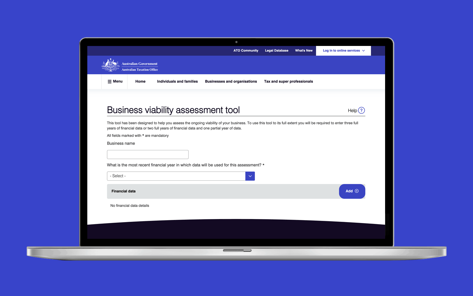 ATO Business viability tool home page