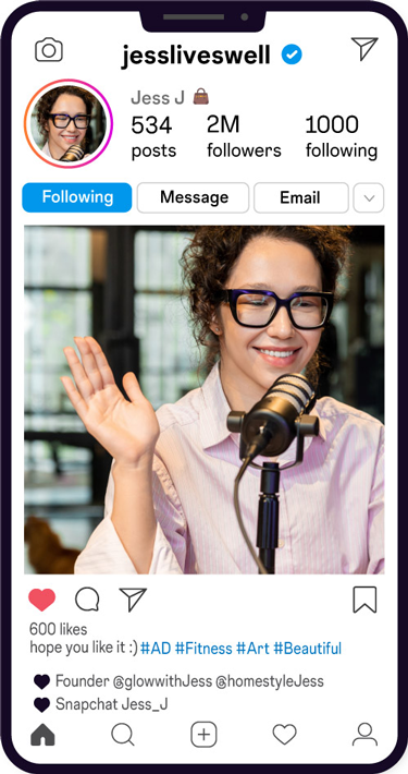 Jess’s online profile, described on the following screens.
