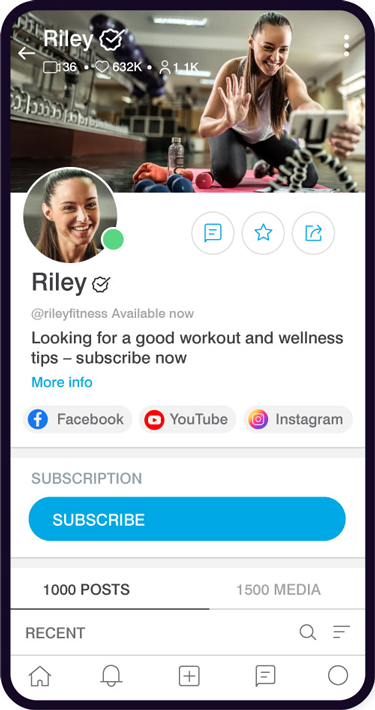 Riley’s online profile, described on the following screens.