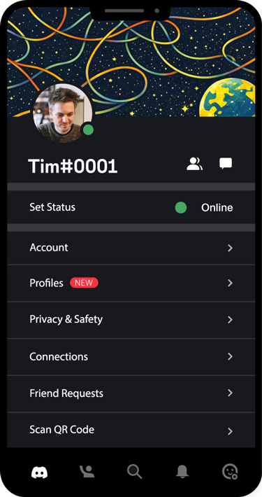 Tim’s online profile, described on the following screens.